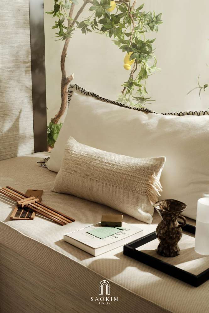Không gian phòng khách tại thiết kế penthouse phong cách Contemporary Organic Luxury
